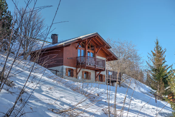 Chalet dans son environnement à Montalbert. Contrainte du photographe : chalet à l'ombre et en contre-jour